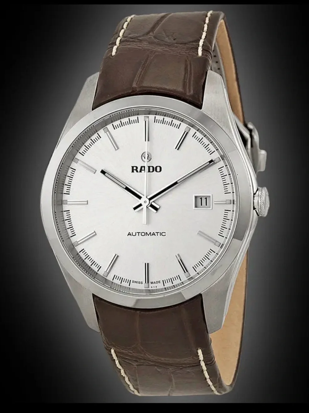 Rado HyperChrome Silver Dial Watch, Brown Leather Strap W/ Clasp